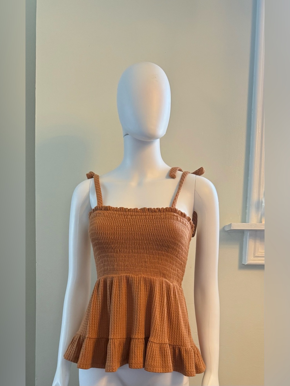 Paper Crane Rust Orange Smocked Ruffle-Hem Tank
